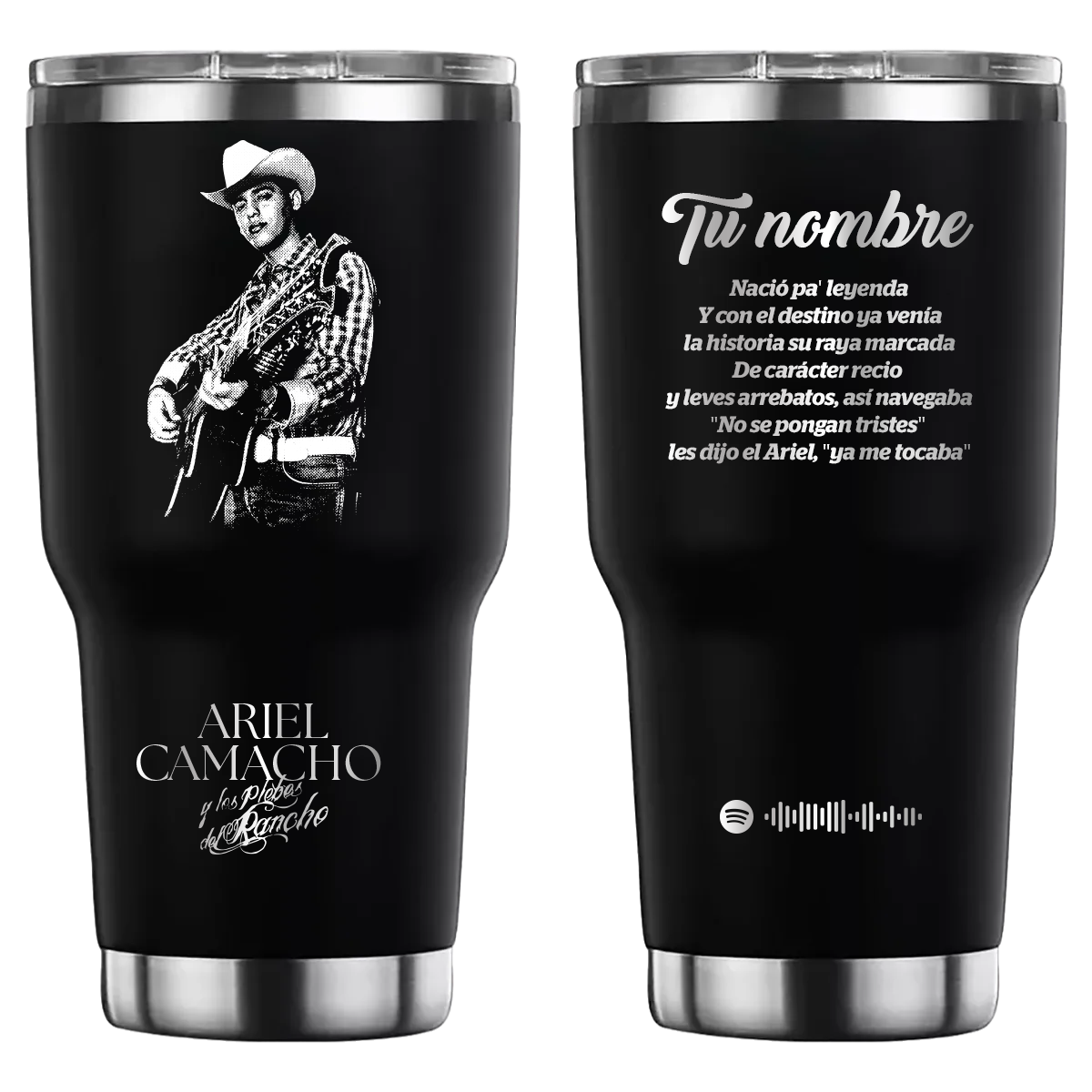 Termo personalizado con diseño de Ariel Camacho, grabado láser
