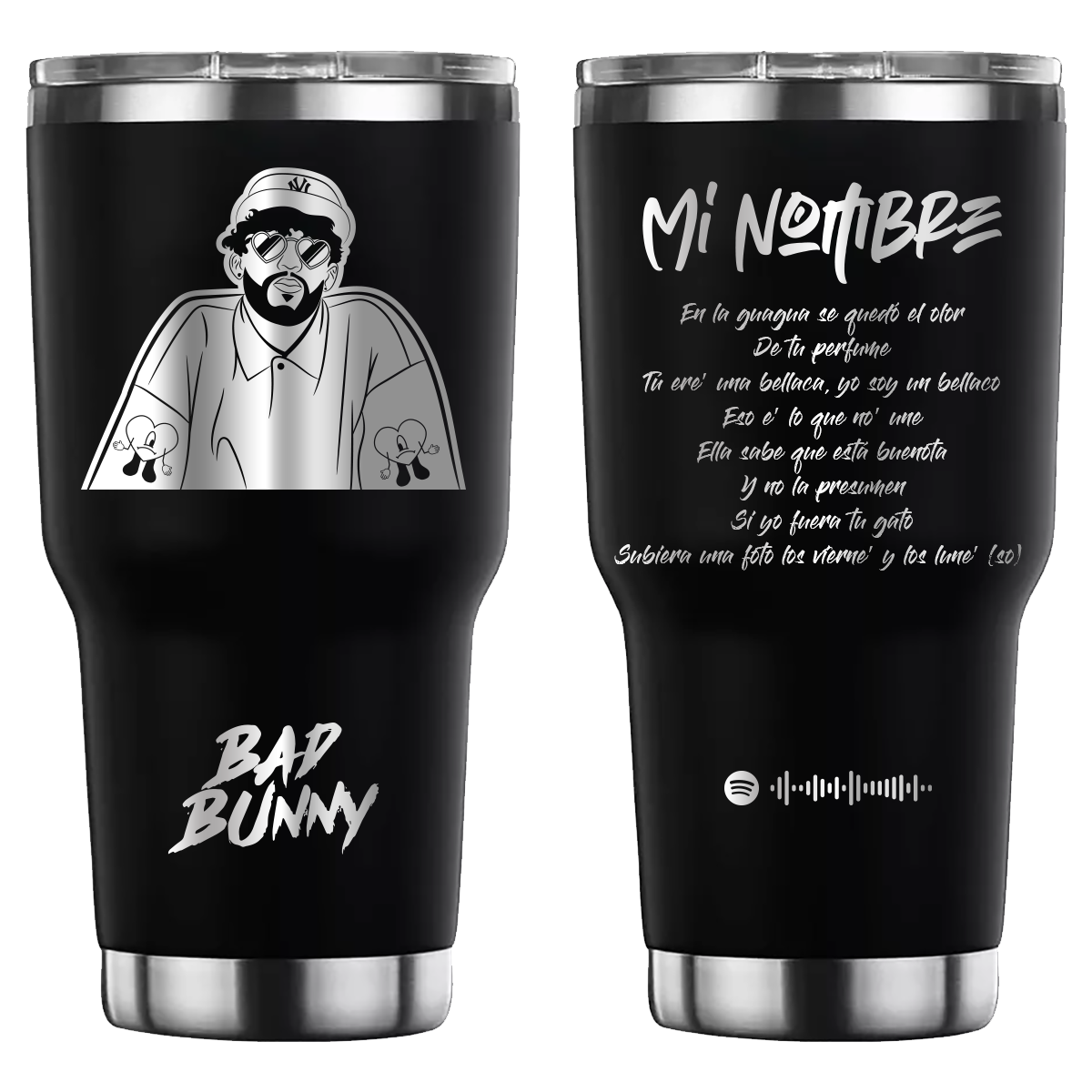 Termo personalizado con diseño de Bad Bunny, grabado láser