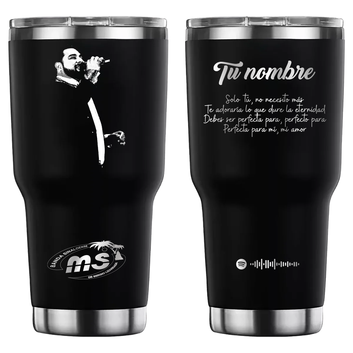 Termo personalizado con diseño de Banda MS, grabado láser