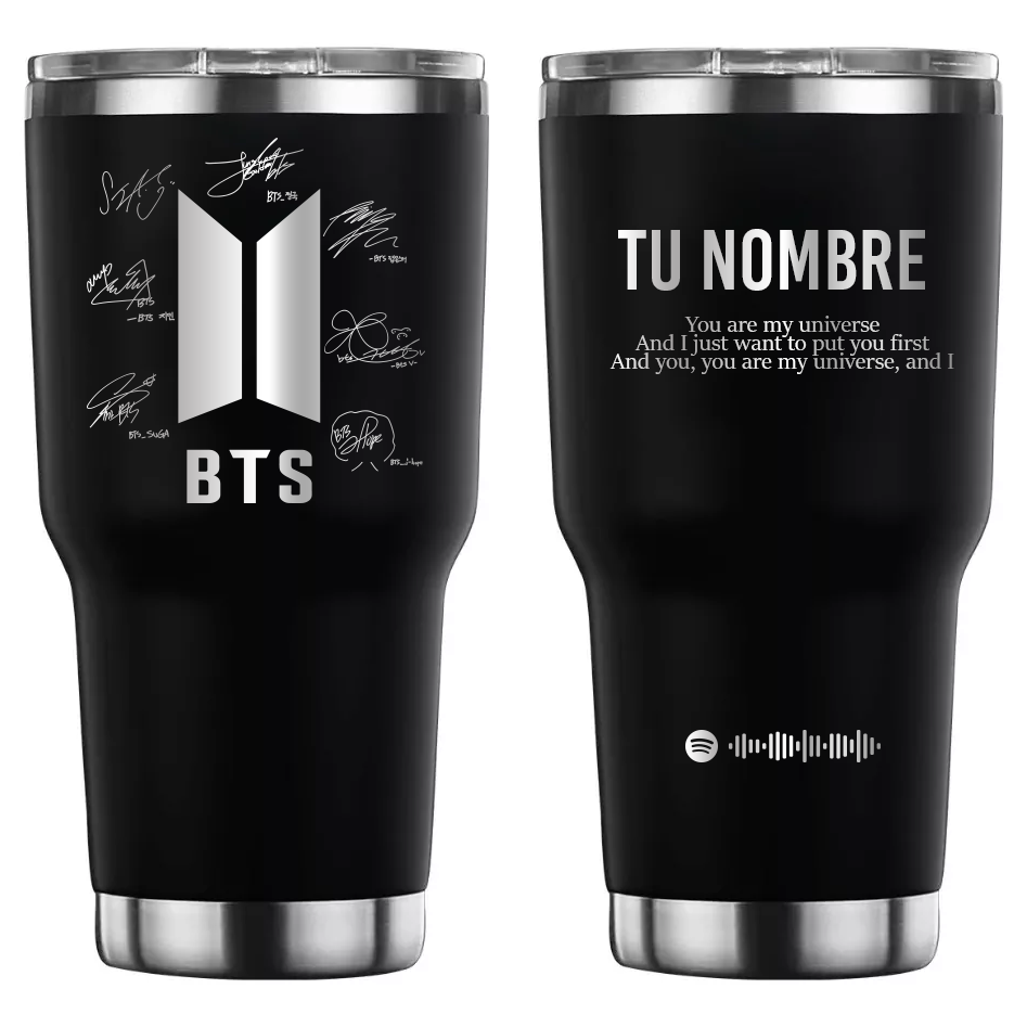 Termo personalizado con diseño de BTS, grabado láser