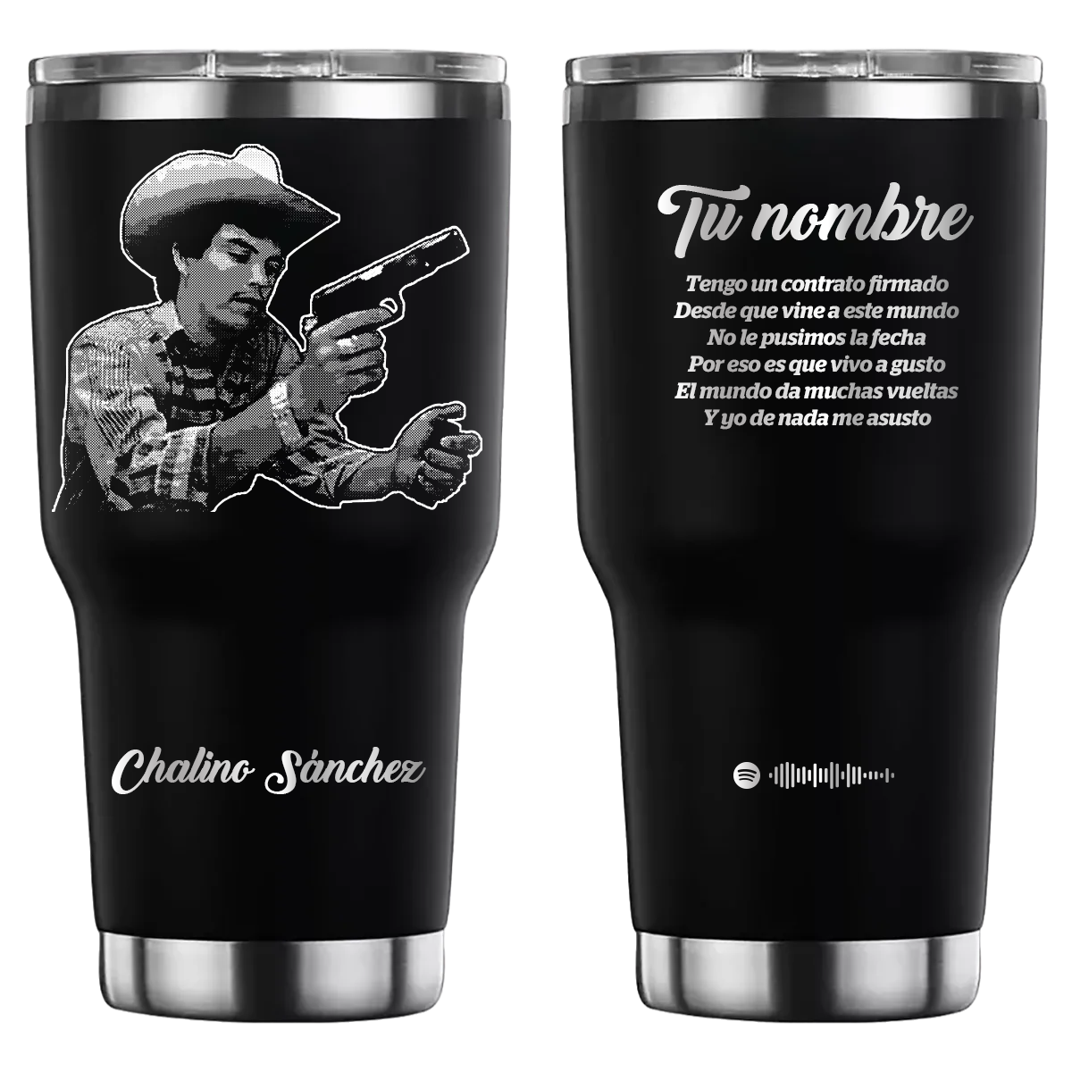 Termo personalizado con diseño de Chalino Sánchez, grabado láser