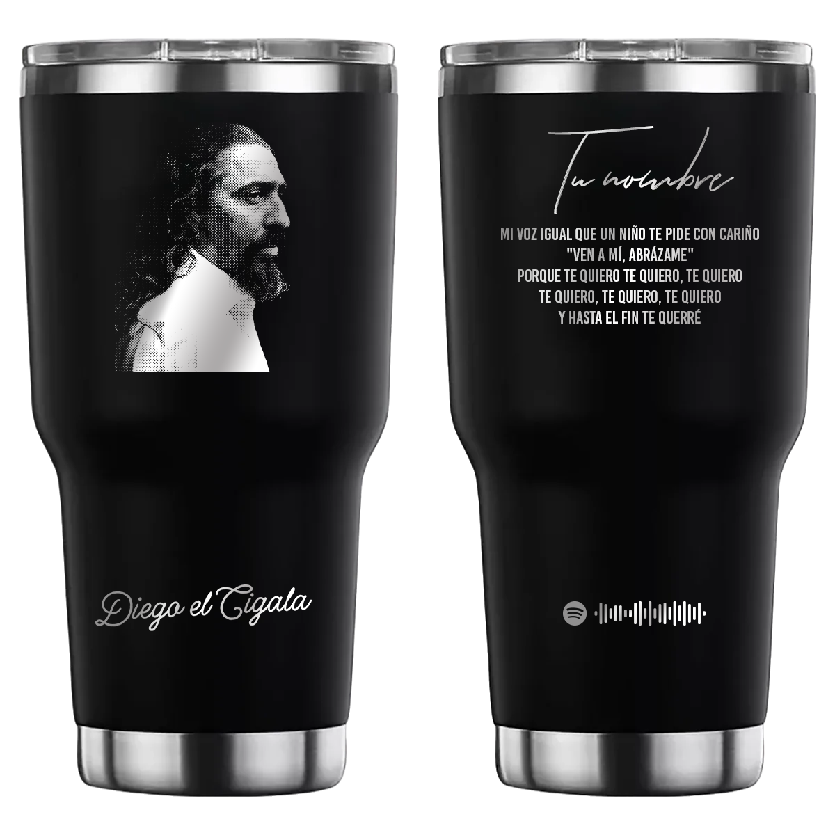 Termo personalizado con diseño de Diego El Cigala, grabado láser