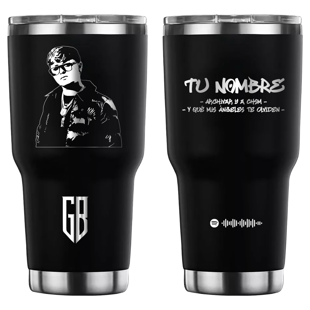 Termo personalizado con diseño de Gabito Ballesteros, grabado láser
