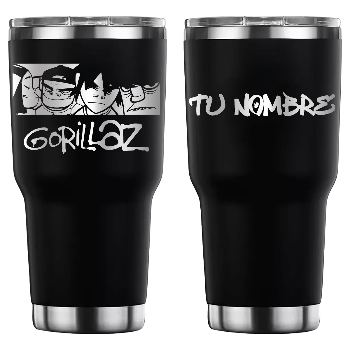 Termo personalizado con diseño de Gorillaz, grabado láser