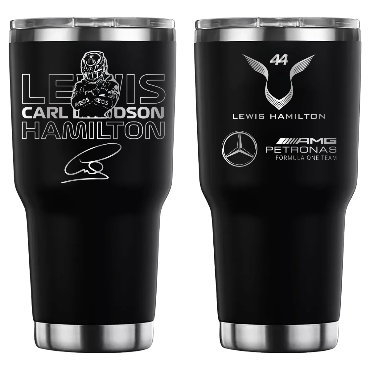 Termo personalizado con diseño de Lewis Hamilton, grabado láser