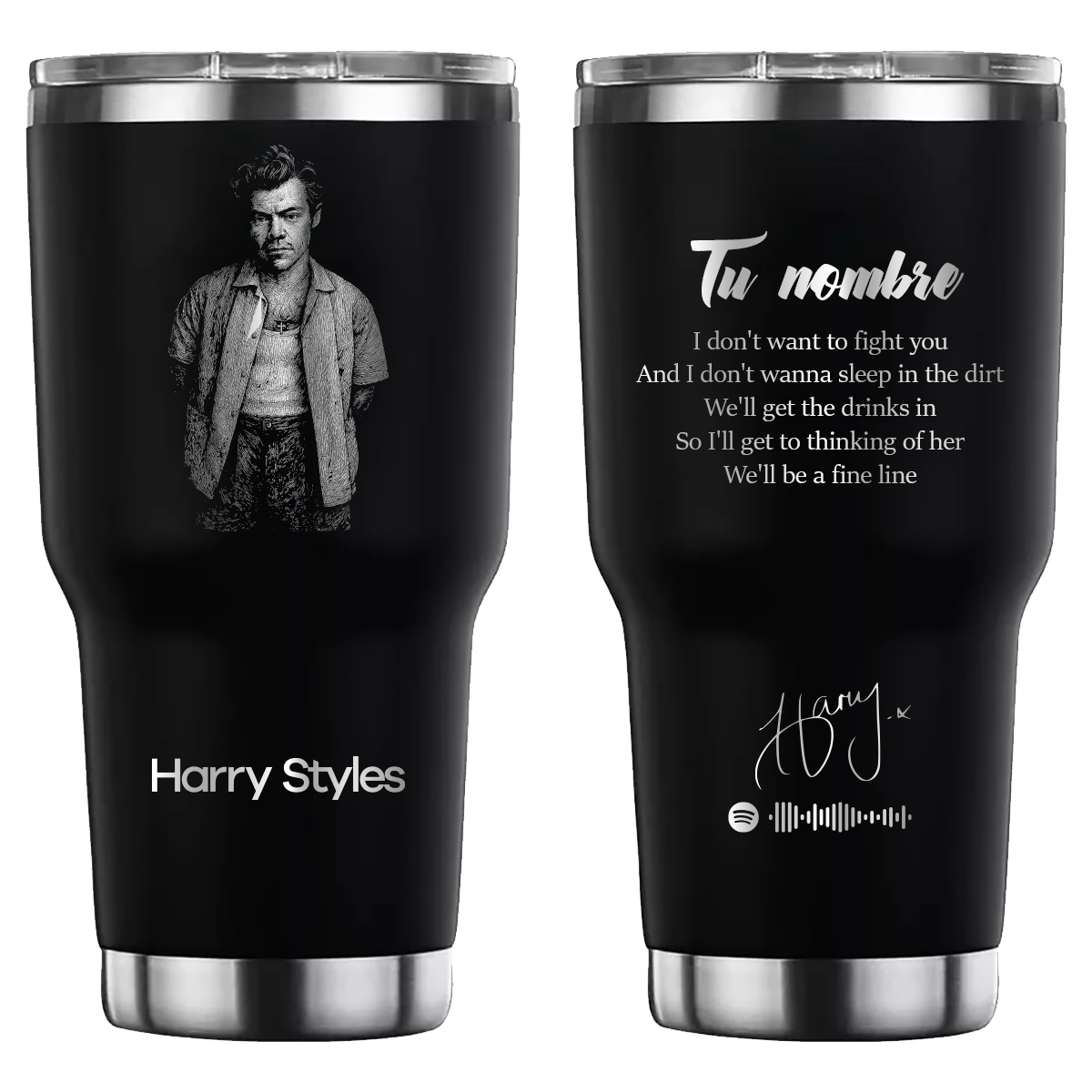 Termo personalizado con diseño de Harry Styles, grabado láser