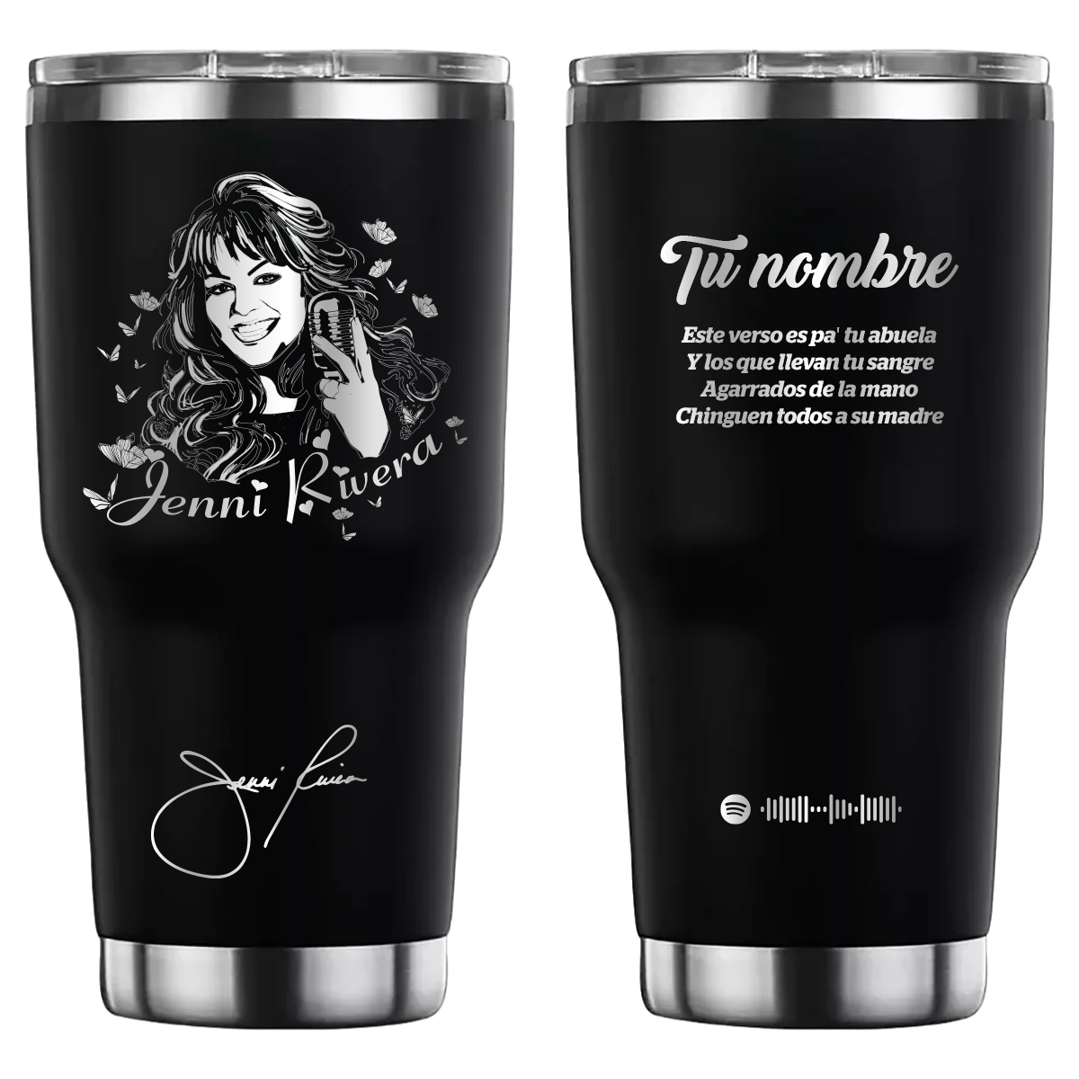Termo personalizado con diseño de Jenni Rivera, grabado láser