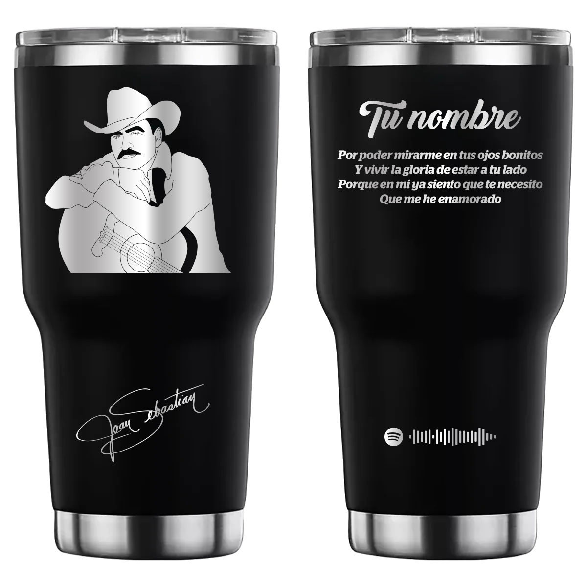 Termo personalizado con diseño de Joan Sebastian, grabado láser