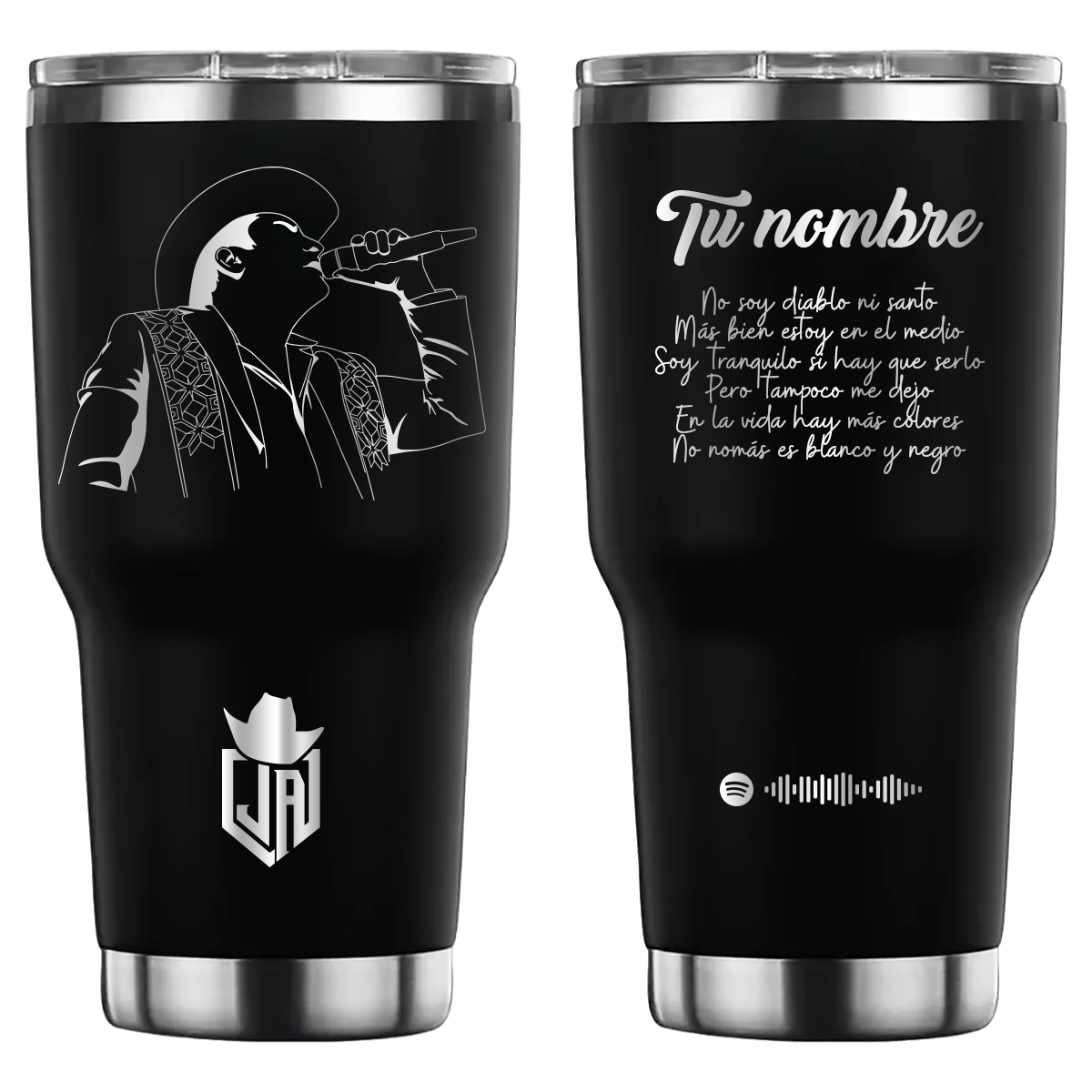 Termo personalizado con diseño de Julión Álvarez, grabado láser