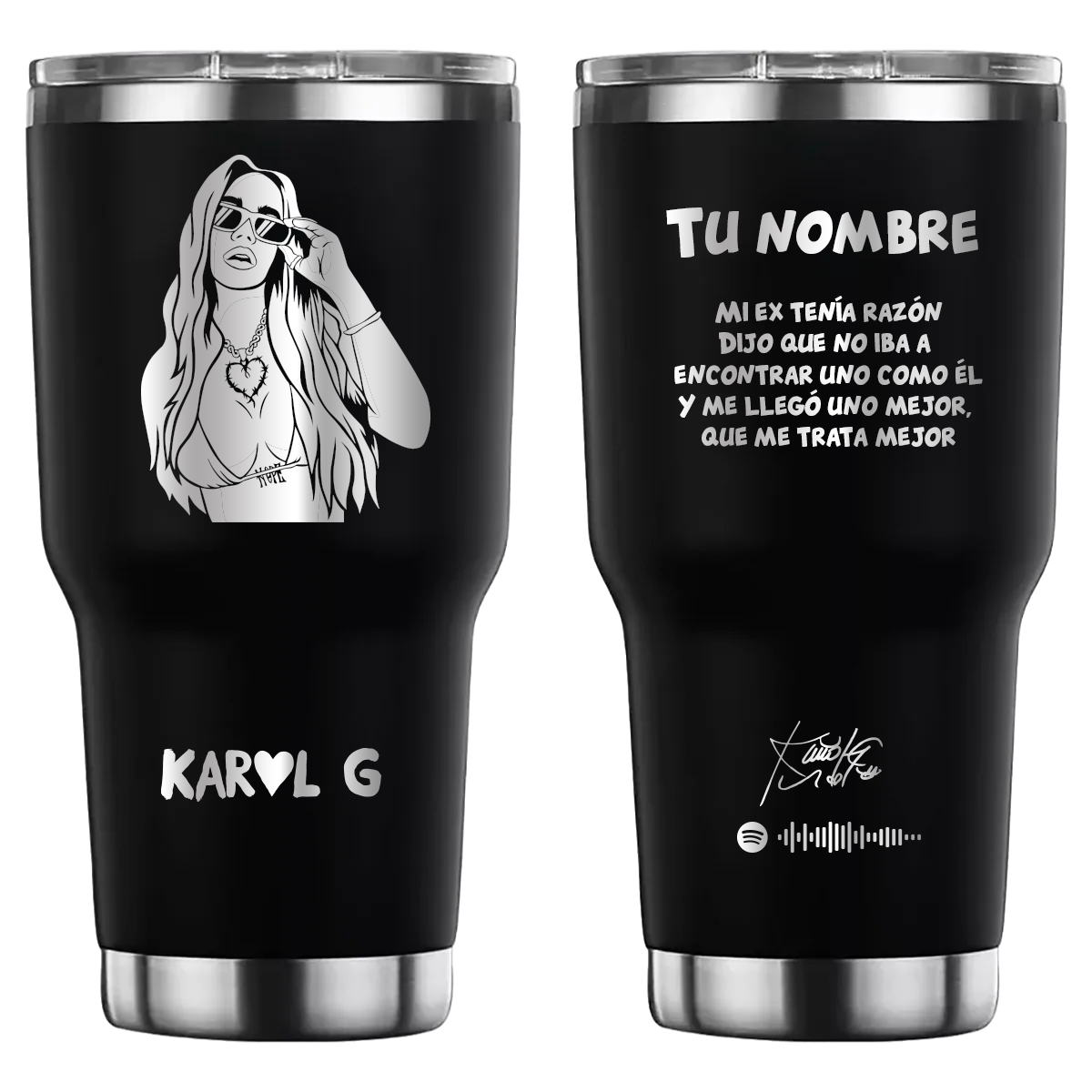 Termo personalizado con diseño de Karol G, grabado láser