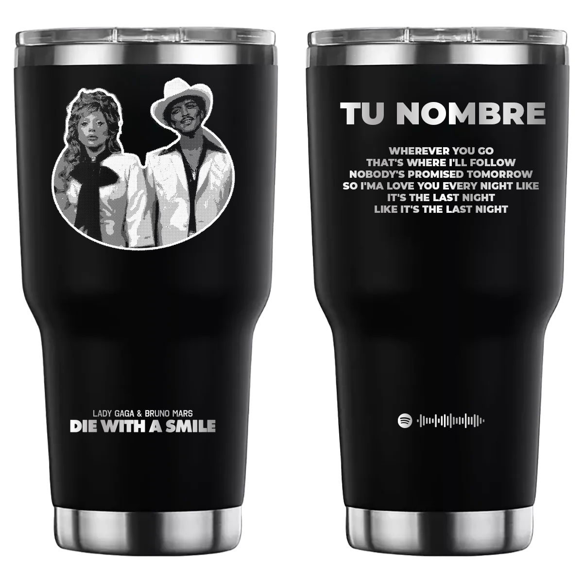 Termo personalizado con diseño de Lady Gaga & Bruno Mars, grabado láser
