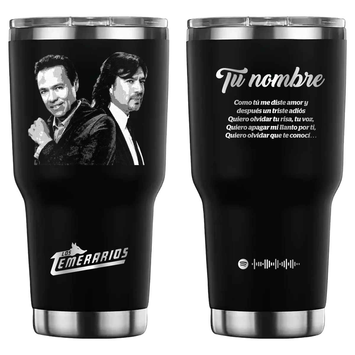Termo personalizado con diseño de Los Temerarios, grabado láser