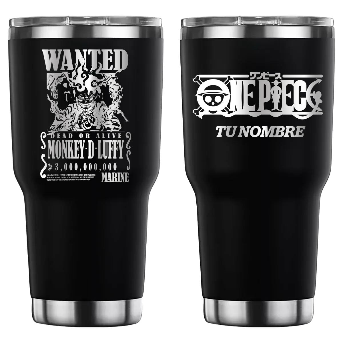 Termo personalizado con diseño de One Piece - Luffy Wanted, grabado láser