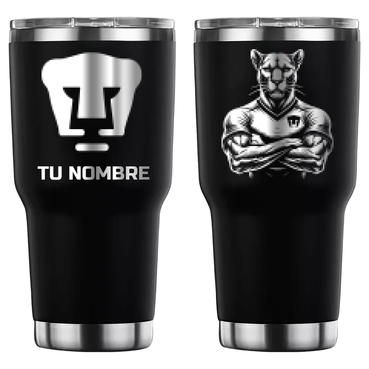 Termo personalizado con diseño de Pumas UNAM, grabado láser