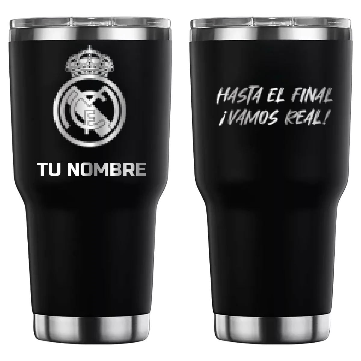 Termo personalizado con diseño de Real Madrid, grabado láser