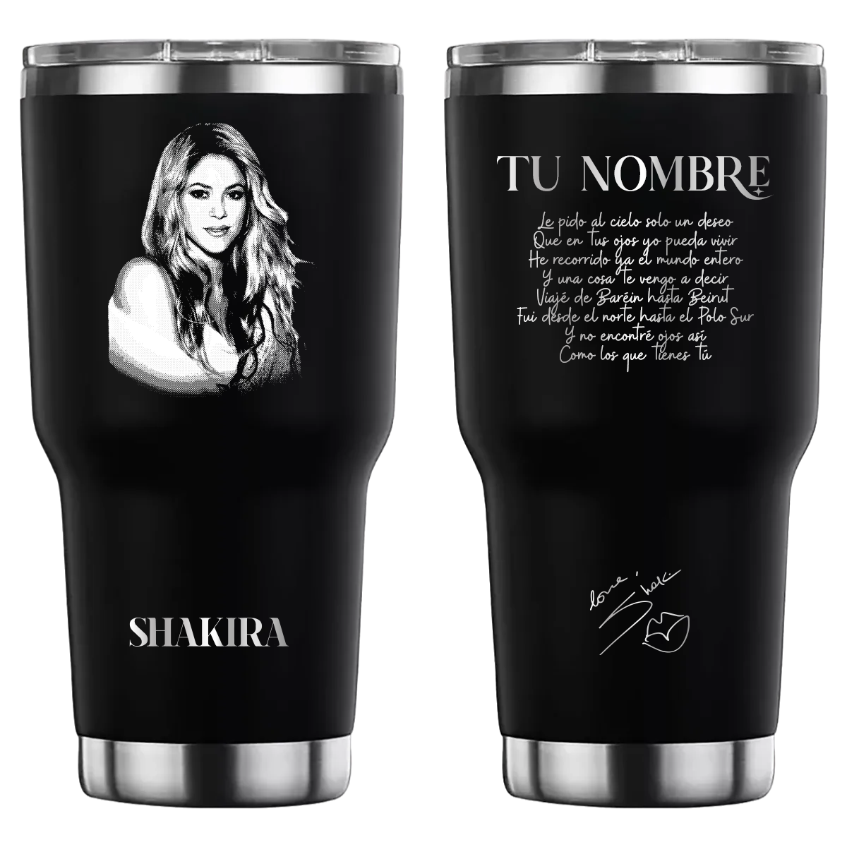 Termo personalizado con diseño de Shakira, grabado láser