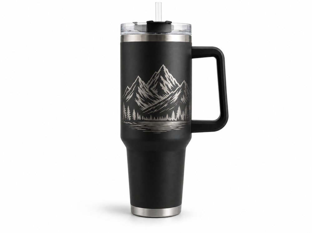 Termo personalizado 40oz con grabado láser de paisaje de montana